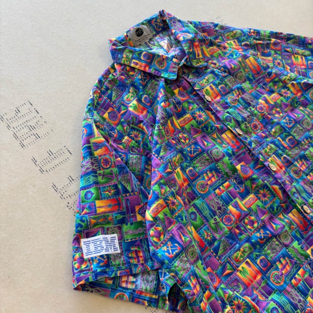 Vintage 90s MTI Informix Software IBM Promo T-shirt Button Up Shirt